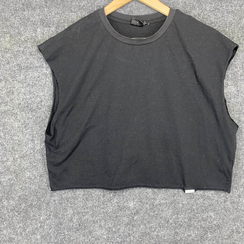 Sumwon Black Cropped Muscle Tee Sleeveless Crew Neck Raw Hem Streetwear XS
